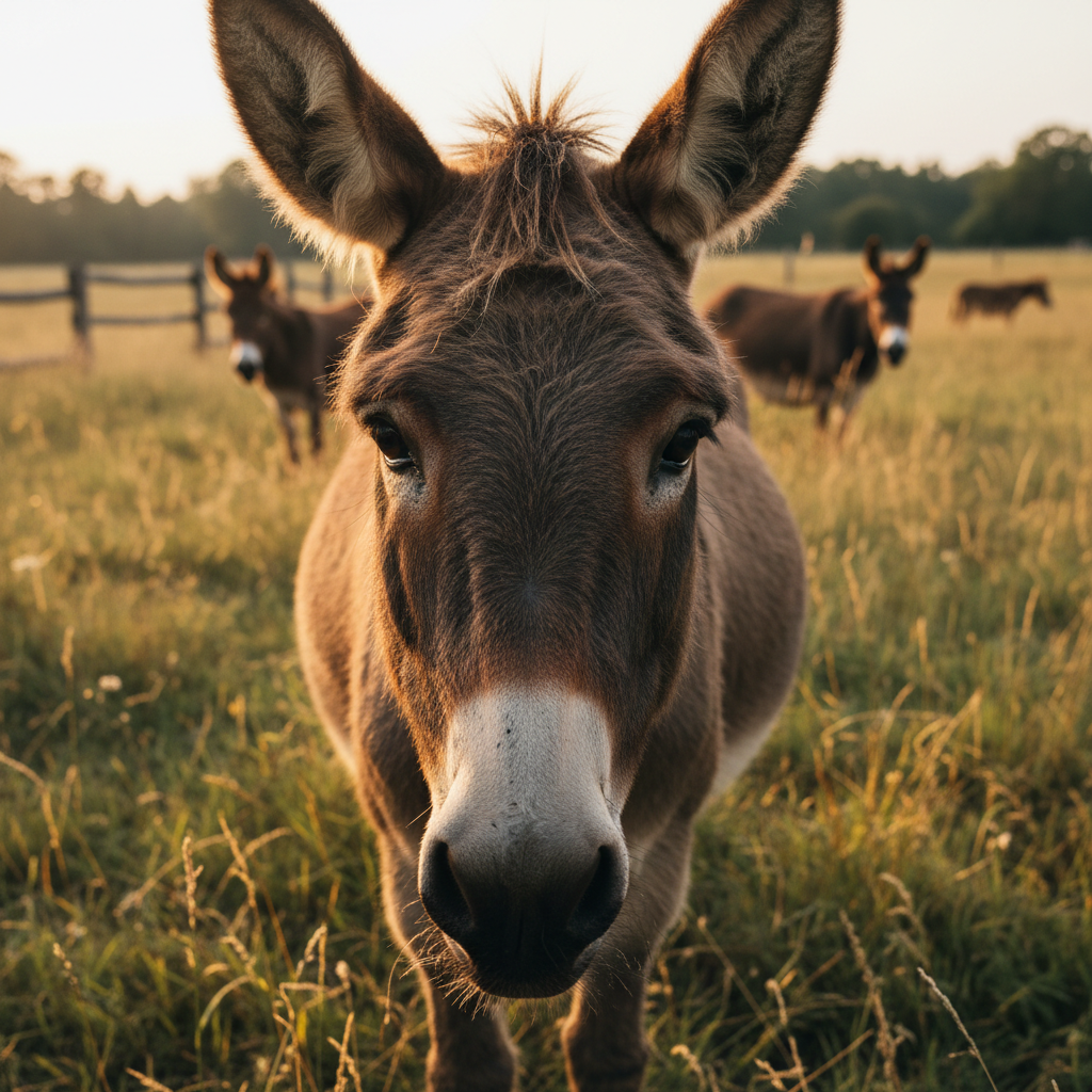 Portrait of a brown donkey resident