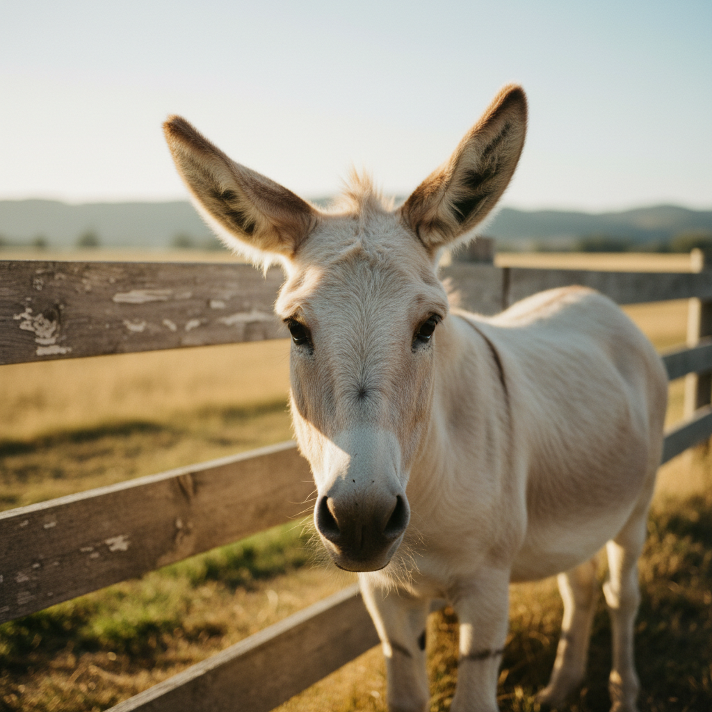 Portrait of a light-colored donkey resident
